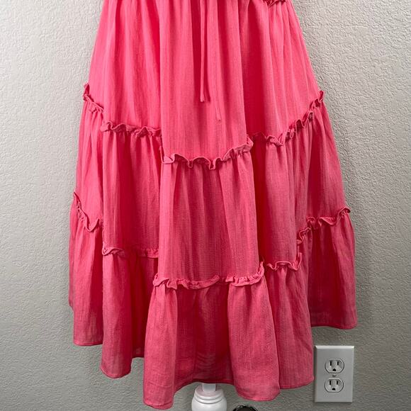 Lush Pink Blossom Lace Tie Back Square Neck Tiered Sleeveless Mini Dress SM NWT - Picture 6 of 12